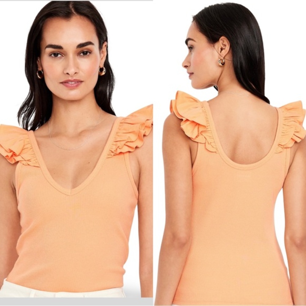 NWTS💓GAP OLD NAVY LG💓PEACH BLOSSOM PREMIUM RIBBED V NECK FLUTTERED SLEEVE TOP - Picture 3 of 11